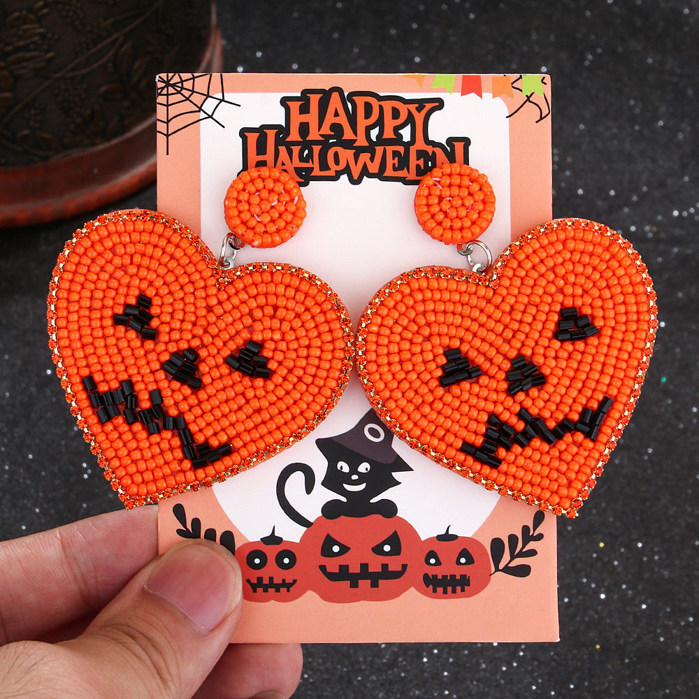 Wholesale Halloween Vintage Witch Hat Black Cat Demon Pumpkin Bat Beaded Earrings